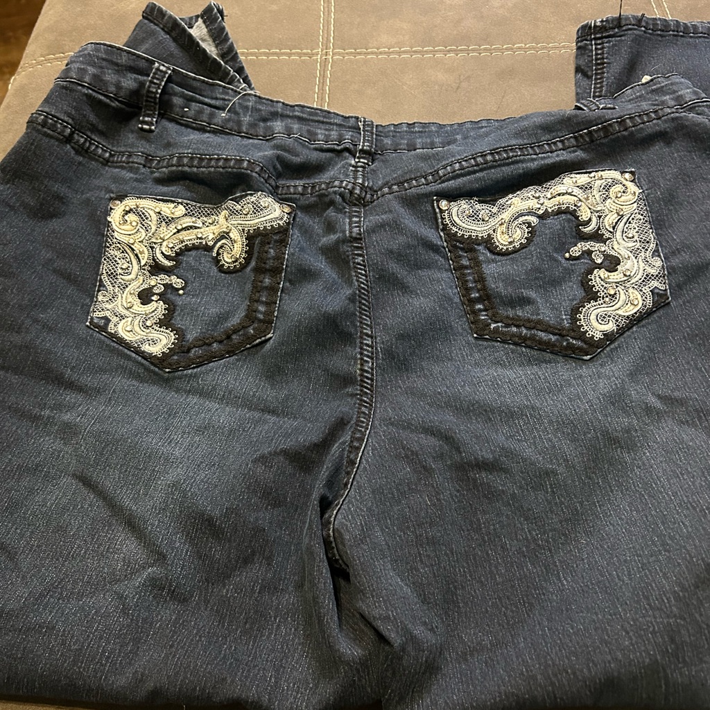 Avenue Dark Blue Boot Cut Jeans With Silver Embroidery